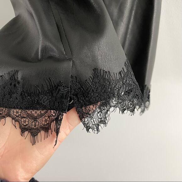 Bershka | Black Vegan Faux Leather Lace Trim Camisole Tank Cami Top Spaghetti XS - Picture 5 of 8